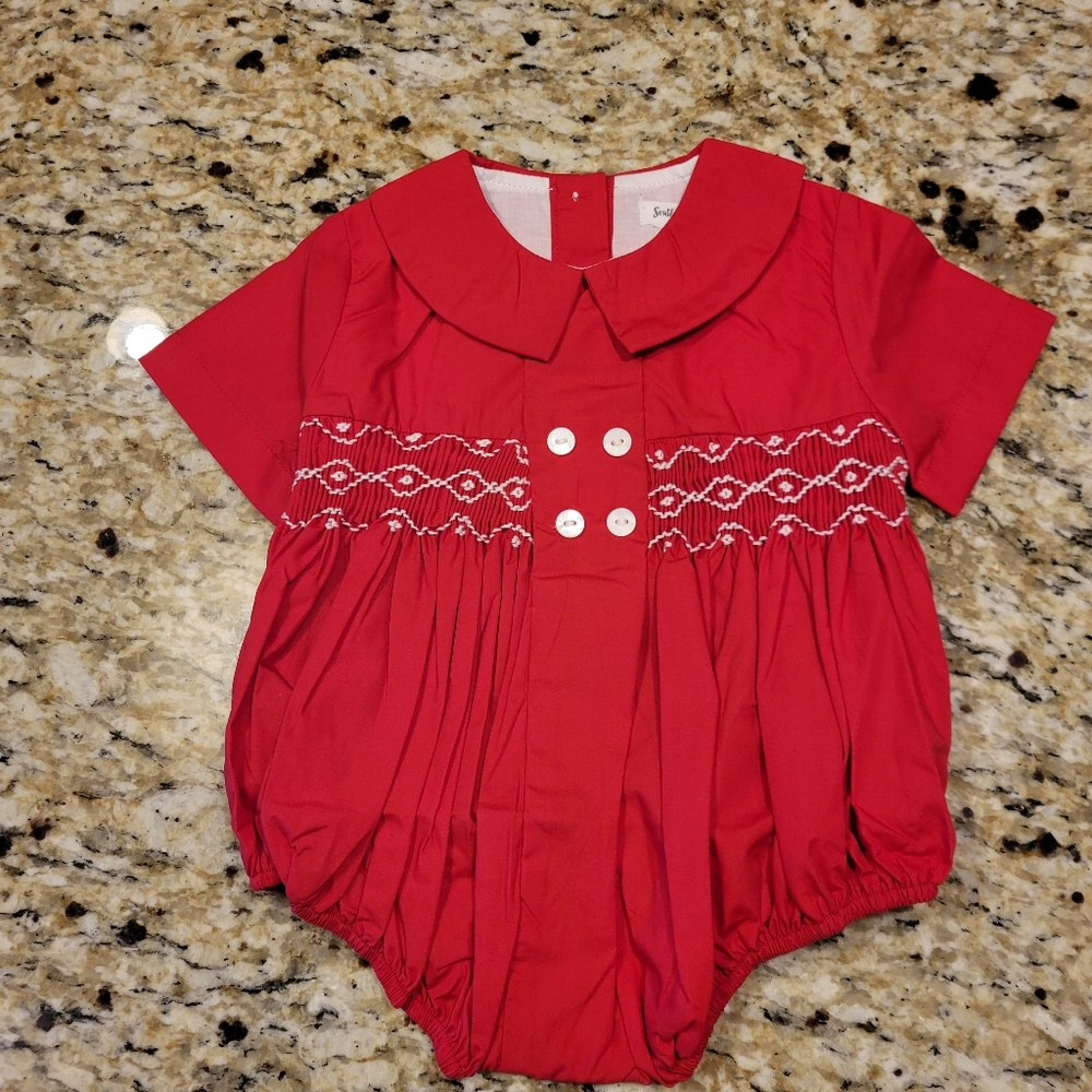 Baby boy bubble Southern sibling size 9 months red NWOT
